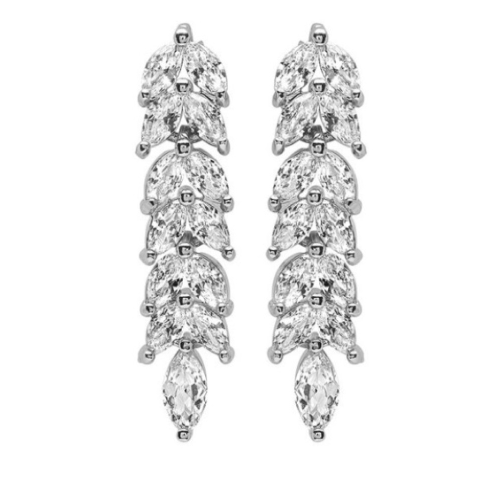 NWT Cubic Zirconia & Silvertone Leaf Drop Earrings